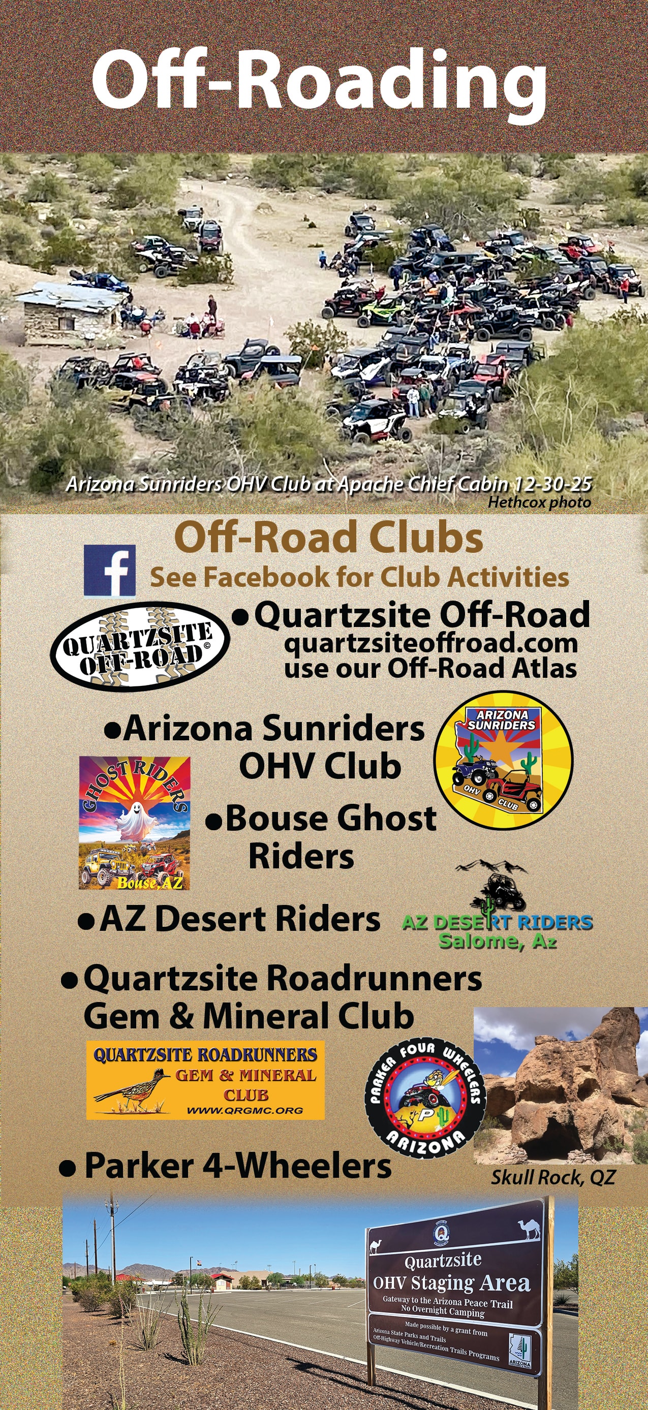 Map showing the OHV Staging Area location in Quartzsite, Arizona near Quail Trail Street